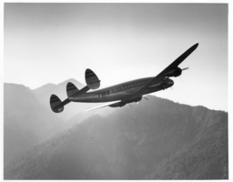 Photograph of TWA Constellation in flight, May 2, 1947