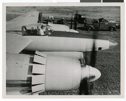 Photograph of Howard Hughes in the cockpit of the XF-11, Culver City, California, July 7, 1946