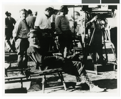 Photograph of Howard Hughes sitting on the Hell's Angels movie set, Van Nuys, California, March 20, 1928