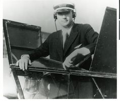 Photograph of Howard Hughes in airline pilot's uniform, circa late 1930s, early 1940s