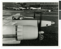 Howard Hughes in cockpit of the first XF-11, Culver City, California, July 7, 1946
