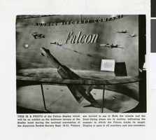 Photograph of the Falcon F-106 missile on display at the Statler Hotel, September 21, 1955