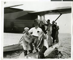 Photograph of Howard Hughes at a U.S. Coast Guard Station, January 15, 1938