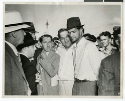Photograph of Howard Hughes after arriving in Minneapolis, Minnesota, July 14, 1938