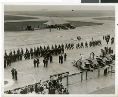 Photograph Howard Hughes arrival at Floyd Bennett Airport, New York, July 14, 2013
