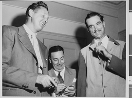 Photograph of Howard Hughes with Senator Harry P. Cain, Culver City, California, August 16, 1947