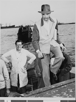 Photograph of Howard Hughes after test flying Spruce Goose, San Pedro, California, November 02, 1947