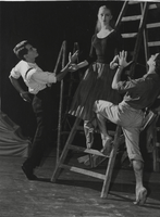 Photograph of Vassili Sulich, Tessa Beaumont and an unidentified male dancer performing in the ballet "L'Echelle," Paris, France, 1956
