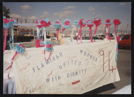 Photographs of Flamingo workers united with dignity parade float taken by Rose Monaco, Culinary Union, Las Vegas (Nev.), 1992 (folder 1 of 1)