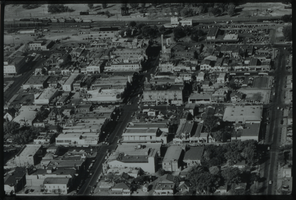 Black and white aerial view of Las Vegas.