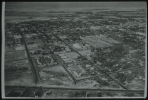 Black & white aerial view of Las Vegas.