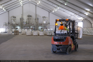Temporary tent to store and melt salt, Crescent Dunes Solar, near Tonopah, Nevada: digital photograph