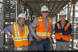Brian Painter, Project Director of construction for Crescent Dunes Solar and work colleagues, near Tonopah, Nevada: digital photograph