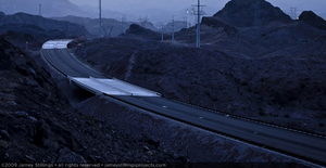Photograph of the roadway approaching the Mike O'Callaghan-Pat Tillman Memorial Bridge near the Nevada side of Hoover Dam, April 29, 2009