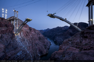 Photograph of the Mike O'Callaghan-Pat Tillman Memorial Bridge under construction in Black Canyon, Nevada-Arizona border, April 29, 2009