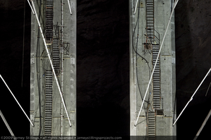 Photograph of arch segments for the Mike O'Callaghan-Pat Tillman Memorial Bridge under construction over the Colorado River, Nevada-Arizona border, May 20, 2009