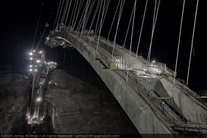 Photograph of the arch foundation for the Mike O'Callaghan-Pat Tillman Memorial Bridge under construction, Nevada-Arizona border, May 20, 2009