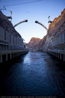 Photograph showing a downstream view of the Mike O'Callaghan-Pat Tillman Memorial Bridge under construction, Nevada-Arizona border, May 21, 2009