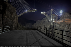 Photograph of Mike O'Callaghan-Pat Tillman Memorial Bridge construction from the Arizona side of Hoover Dam, May 21, 2009