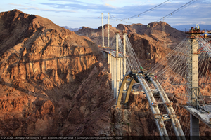 Photograph of the Mike O'Callaghan-Pat Tillman Memorial Bridge under construction, as viewed across Black Canyon toward Nevada, July 1, 2009