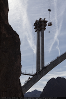 Photograph of ironworkers arriving to work on pier construction of the Mike O'Callaghan-Pat Tillman Memorial Bridge, Arizona border, November 10, 2009