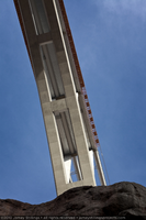 Photograph of construction of the Mike O'Callaghan-Pat Tillman Memorial Bridge, as seen looking up from the Colorado River, Arizona border, April 14, 2010