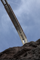 Photograph of construction of the Mike O'Callaghan-Pat Tillman Memorial Bridge, as seen looking up from the Colorado River, Arizona border, April 14, 2010