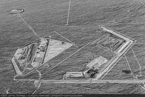 Photograph of early excavation for Unit 1, substation, operations center, and construction block, January 14, 2011