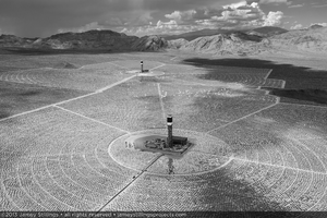 Photograph of Units 2 and 3 with most heliostats in horizontal (safe) mode, September 4, 2013