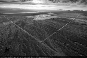 Photograph of all three units of Ivanpah Solar producing concentrated solar power, February 3, 2014