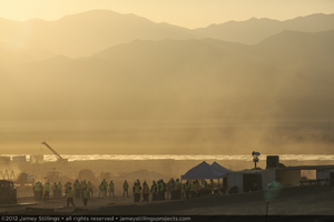 Photograph of people waiting for early morning meeting, June 4, 2012