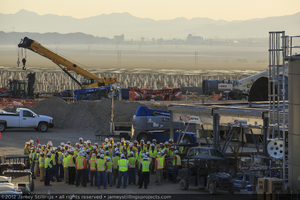 Photograph of morning meeting in Unit 1 power block, June 4, 2012