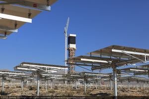 Photograph of installed heliostats in "safe" horizontal mode, June 4, 2012