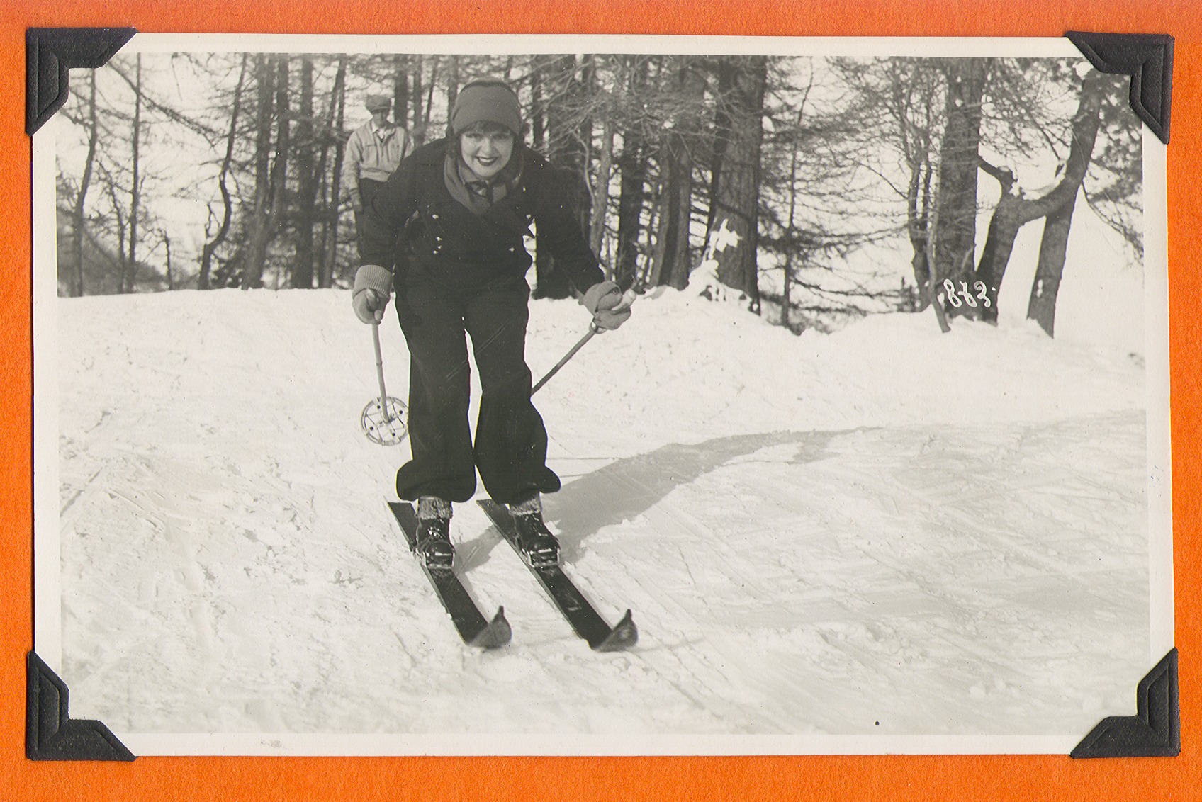 Clara Bow Bell skiing during her honeymoon in Europe: photographic print
