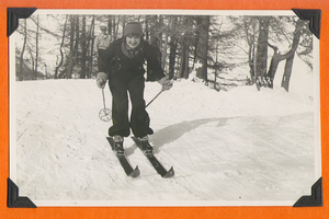 Clara Bow Bell skiing during her honeymoon in Europe: photographic print