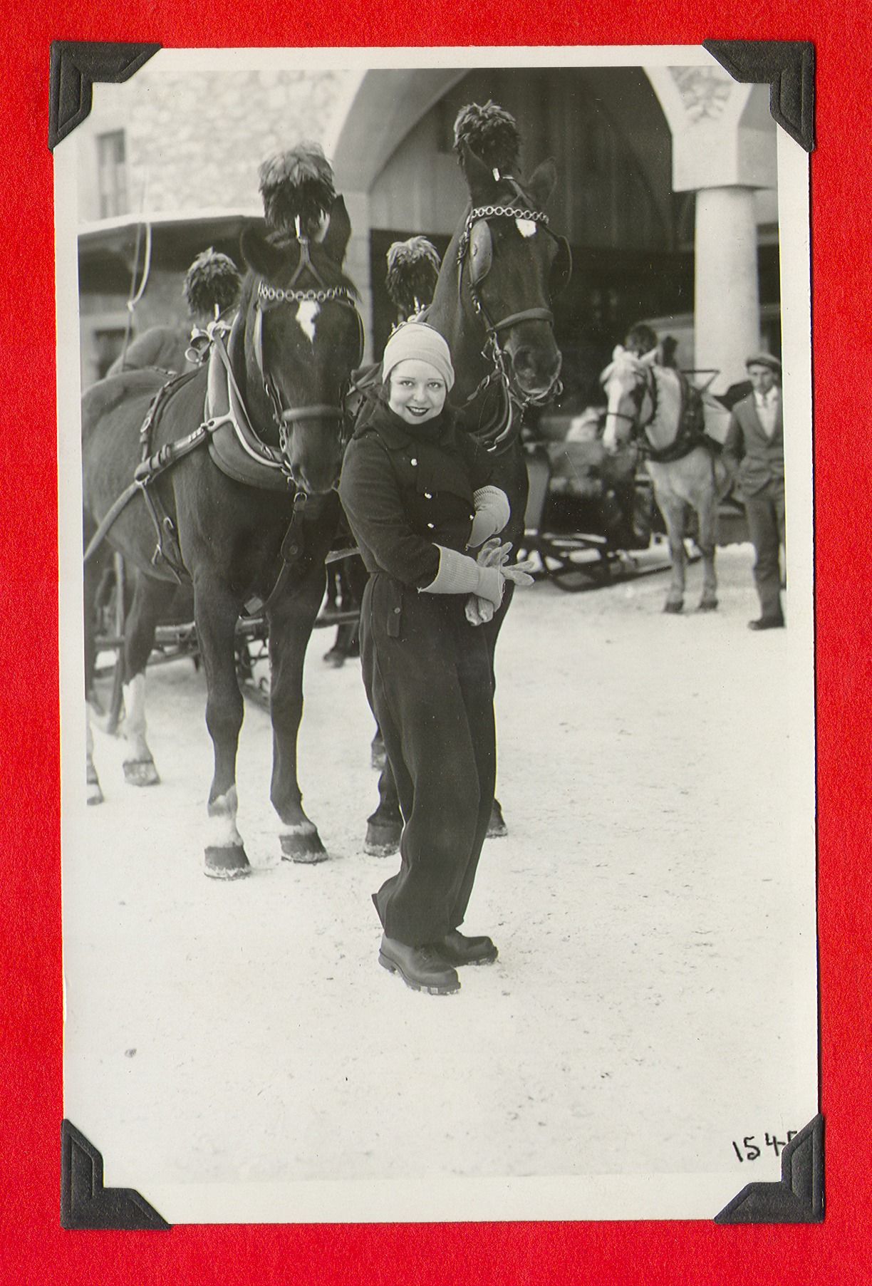 Clara Bow Bell with horses during her honeymoon in Europe: photographic print