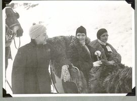Clara Bow Bell in sleigh with unidentified man and woman on her honeymoon in Europe: photographic print