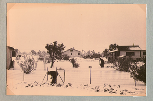 Snow on buildings at Walking Box Ranch, Nevada: photographic print