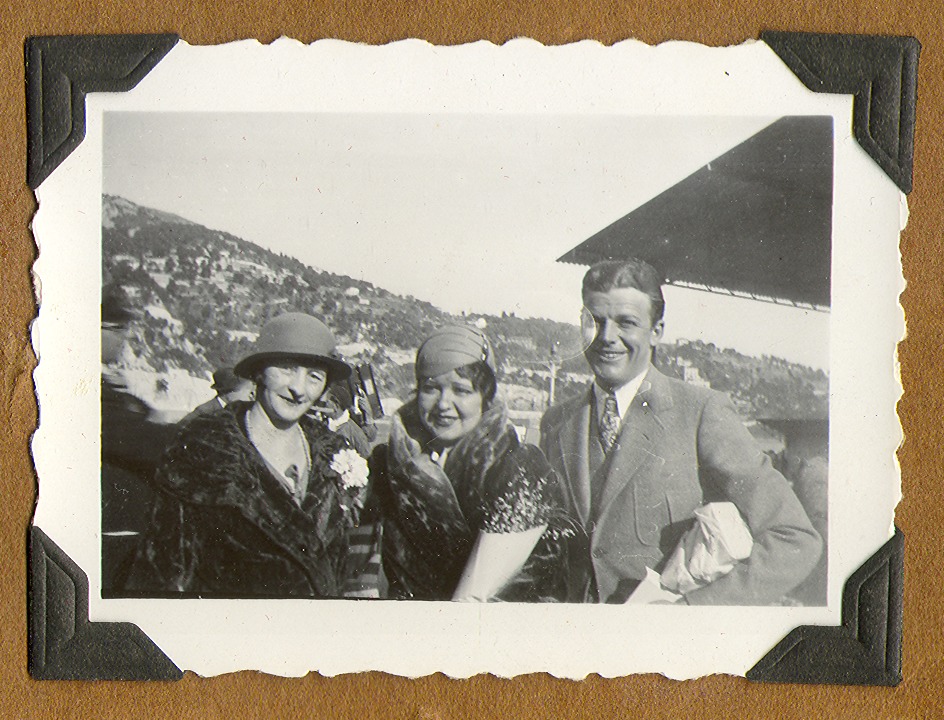 Clara Bow Bell, center (?), Rex Bell (?) at right; other woman not identified: photographic print