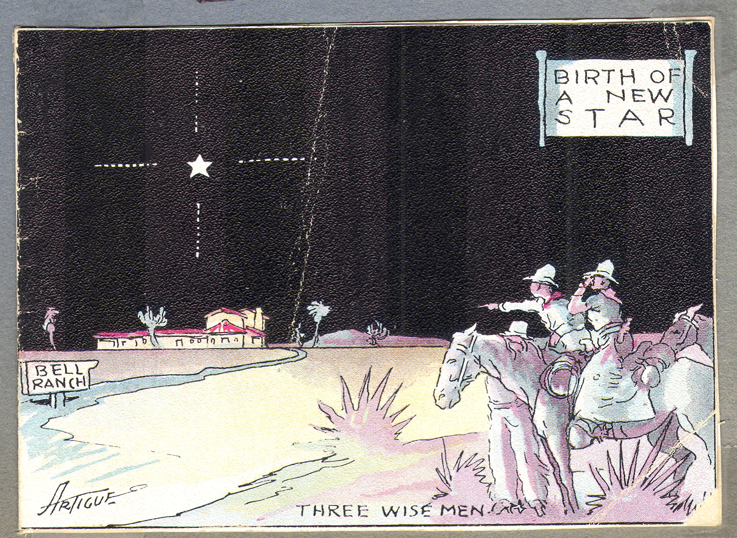 Color-tinted postcard showing the Walking Box Ranch, Nevada
