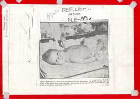 First picture of Rex Larbow Bell, one month old Taken from a newspaper dated Jan. 24, 1935: photographic print