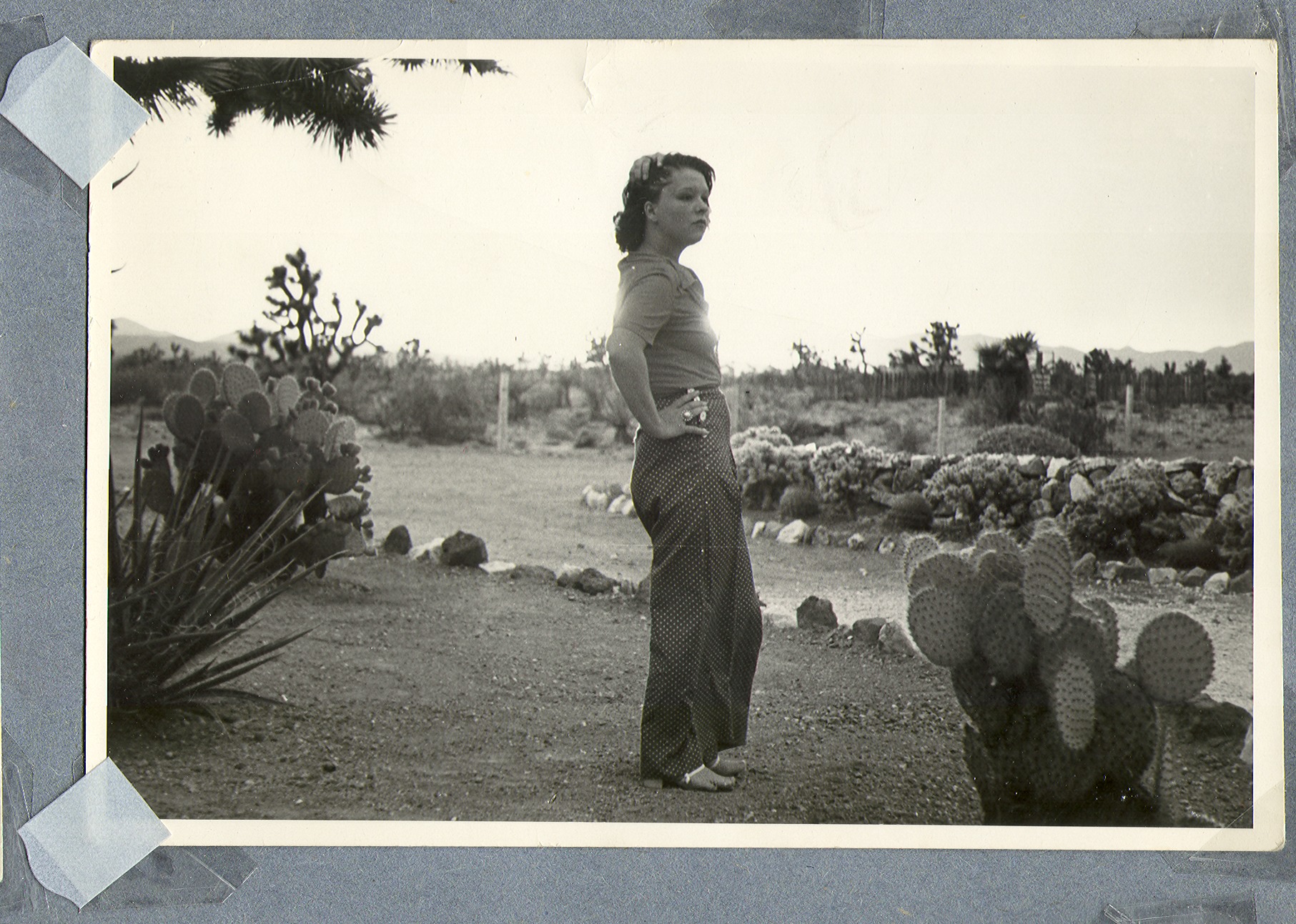 Clara Bow Bell in her desert garden at Walking Box, Ranch: photographic print