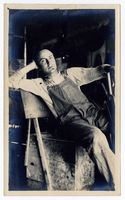 Photograph of a man with mining machinery, Goldfield (Nev.), early 1900s