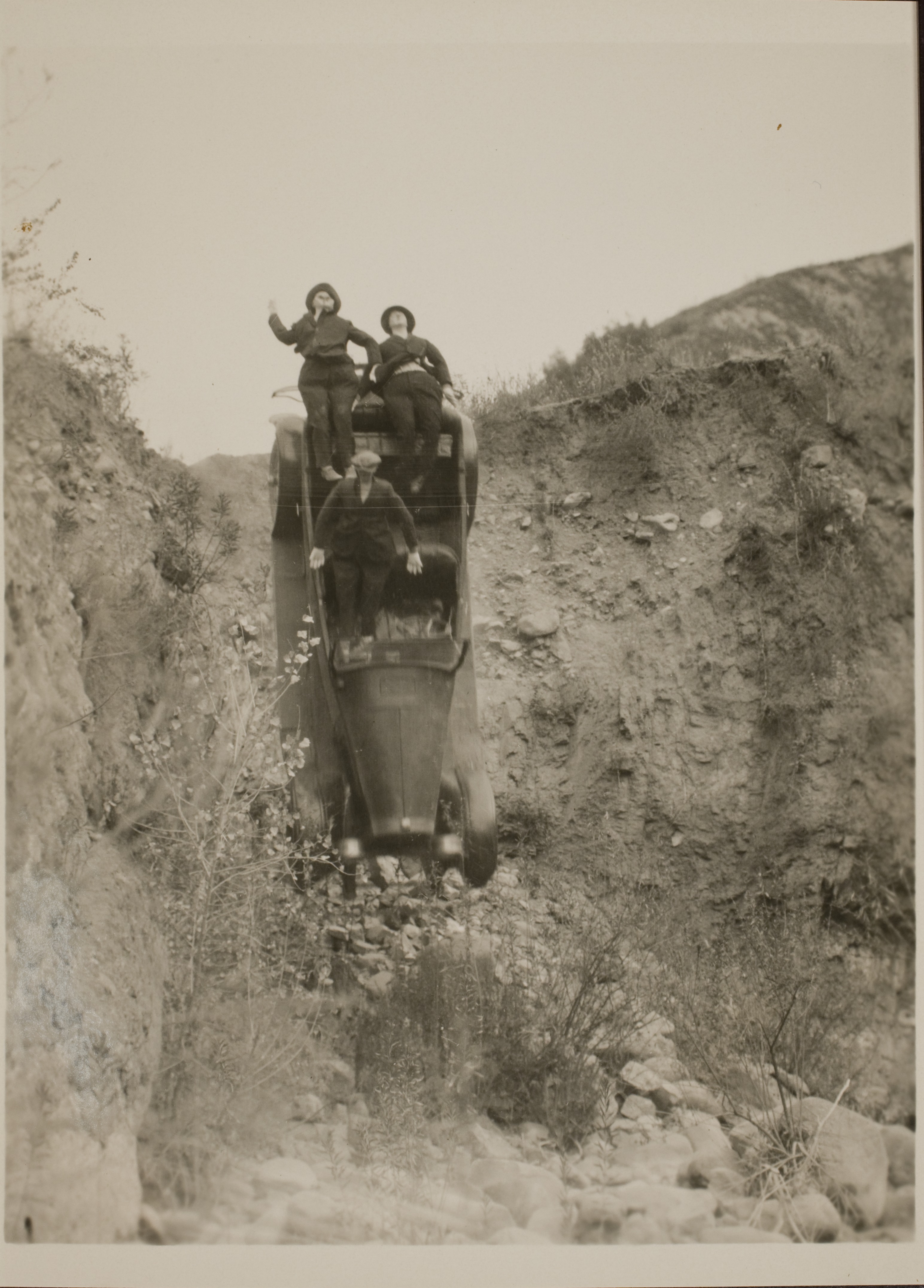 Dummies in car crash at unidentified location from the film Diamond Trail (1932) starring Rex Bell (George Francis Beldam): photographic print