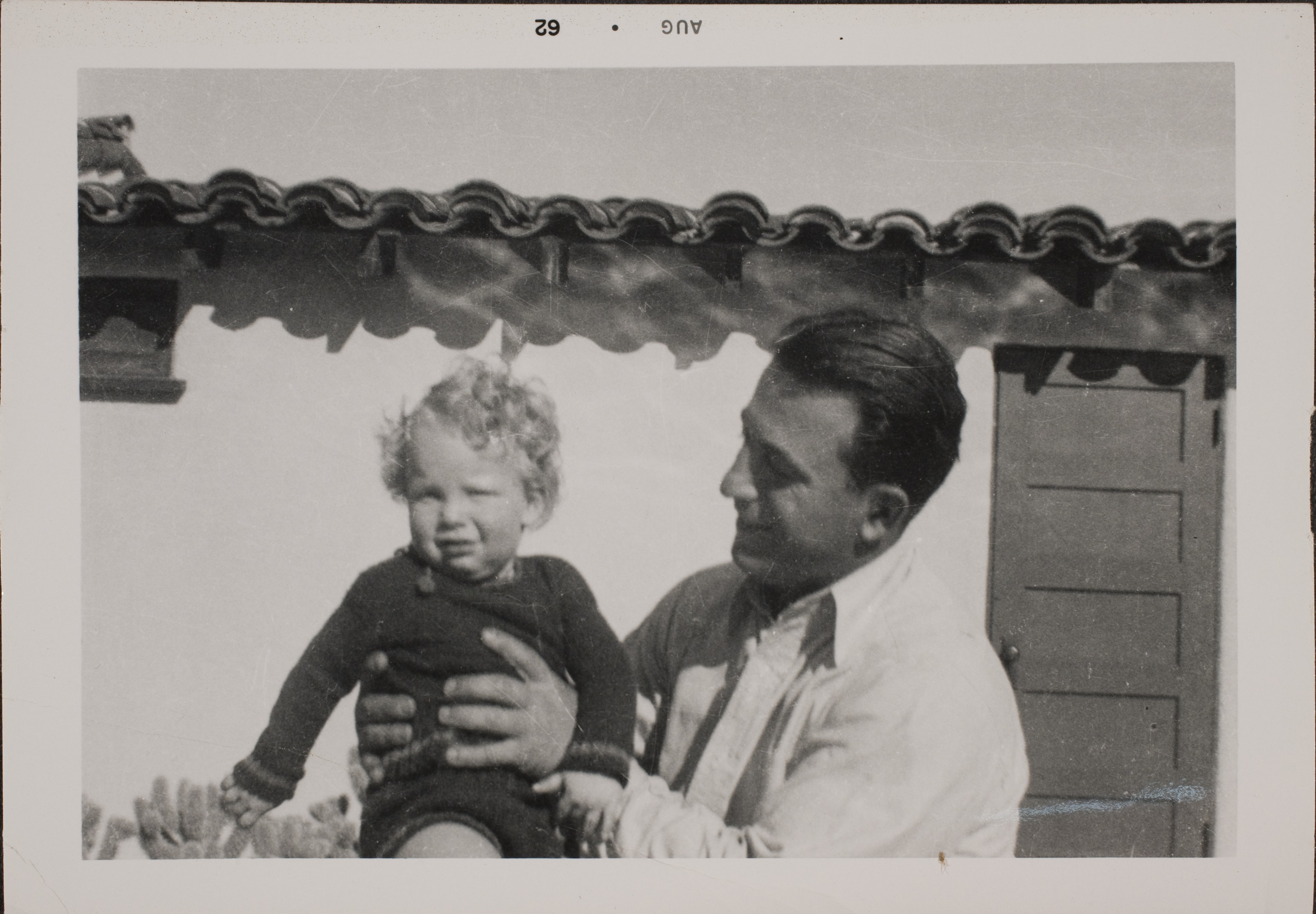 Rex Anthony Bell, Jr (Toni Larbow Beldam) with unidentified man in courtyard at  ranch house at Walking Box Ranch, Nevada: photographic print