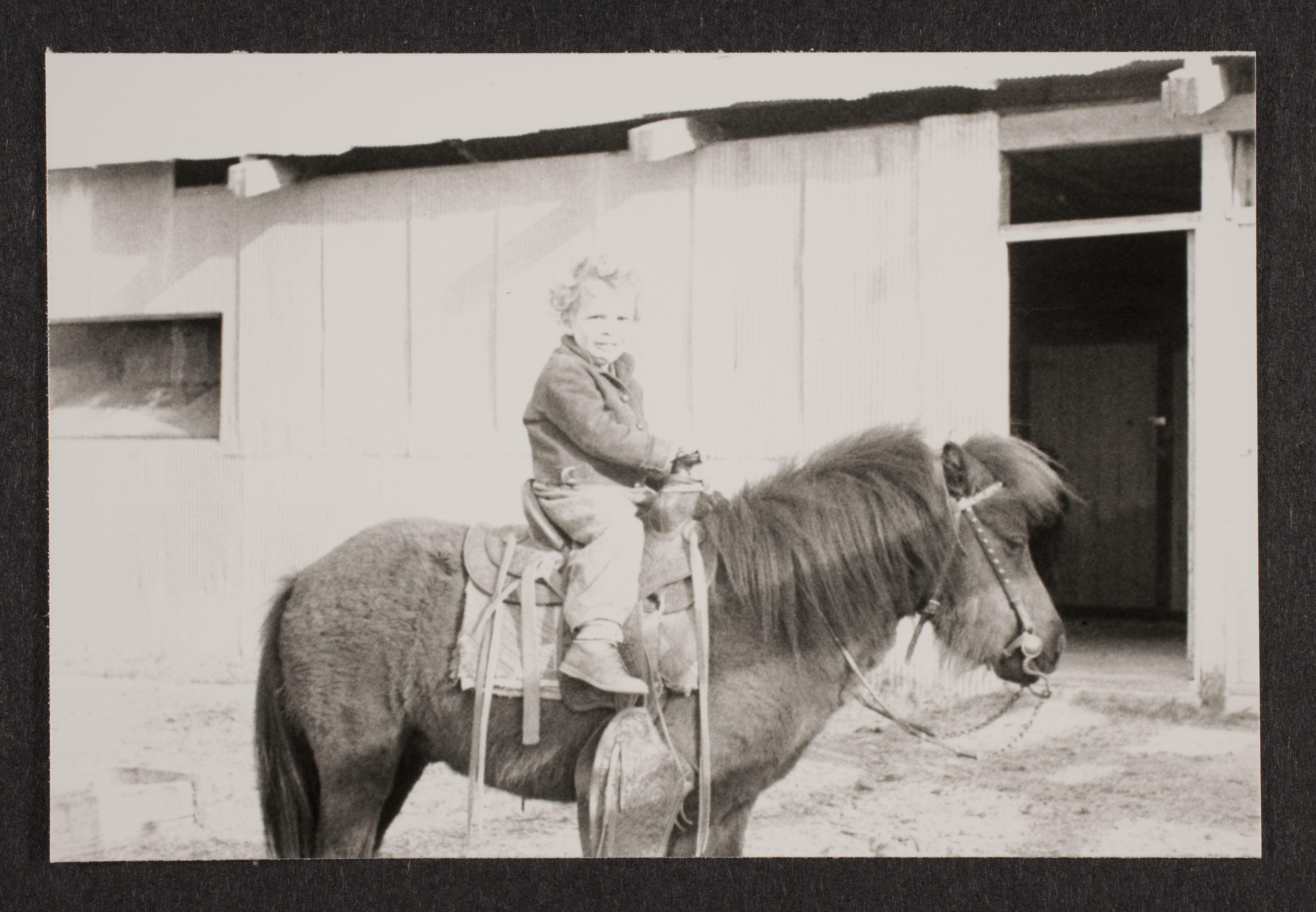 George Francis Robert Bell on pony (Smoky) at walking box ranch, Nevada: photographic print