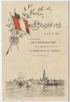 Inauguration of Grand Hotel de Londres new rooms, banquet, menu, April 9, 1903