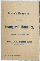 Bertini's Restaurant inaugural banquet, menu, Thursday, June 13, 1901