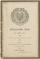 Addiscombe Club, event, menu, May 6, 1901, at Café Royal