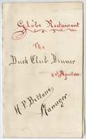 Duck Club dinner, April 2, 1901, Globe Restaurant